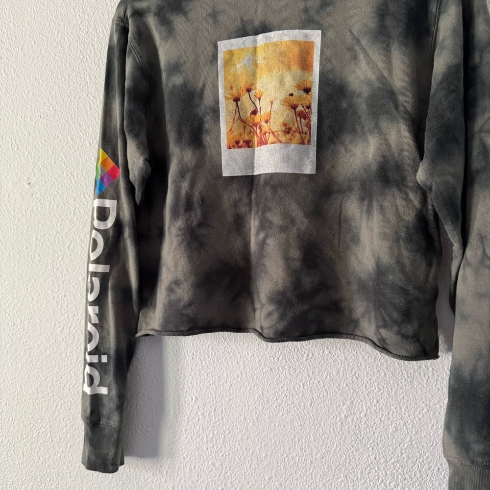 Polaroid Tie-Dye Crop Sweatshirt Floral Vintage Photo Print Oversized Small - Picture 3 of 10